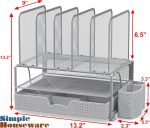 SimpleHouseware Mesh Desk Organizer with Sliding Drawer, Double Tray and 5 Upright Sections, Black - Image 2